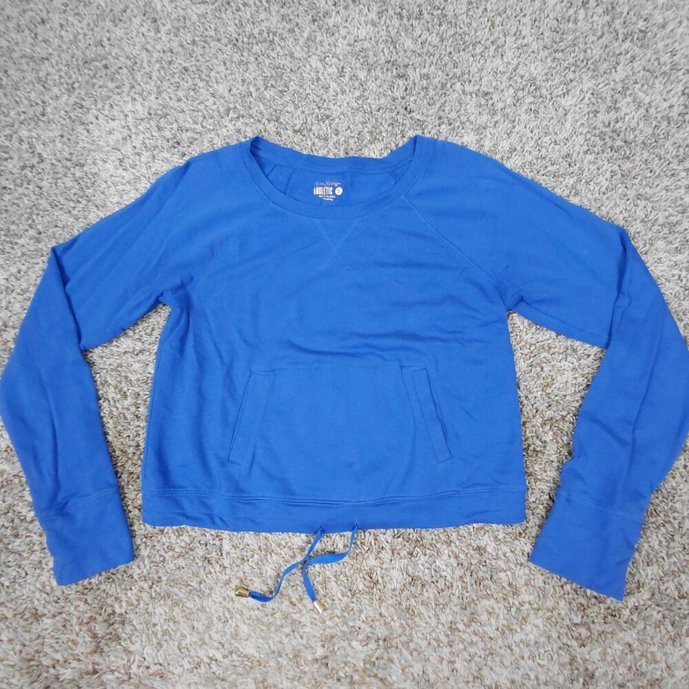 Lilly Pulitzer Luxletic Pullover Sweatshirt Womens Small Blue Crew Neck Cotton